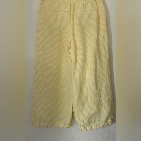 Loft Fluid Linen Blend Striped Wide Leg Crop Pants Yellow White Small Lined - Picture 3 of 8